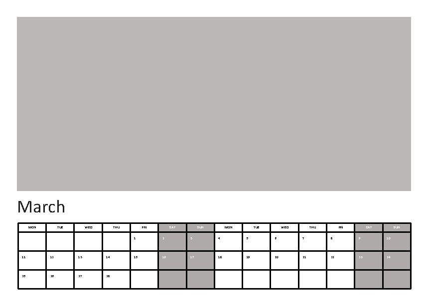 March MON TUE WED THU 11 12 13 14 25 26 27 28 FRI