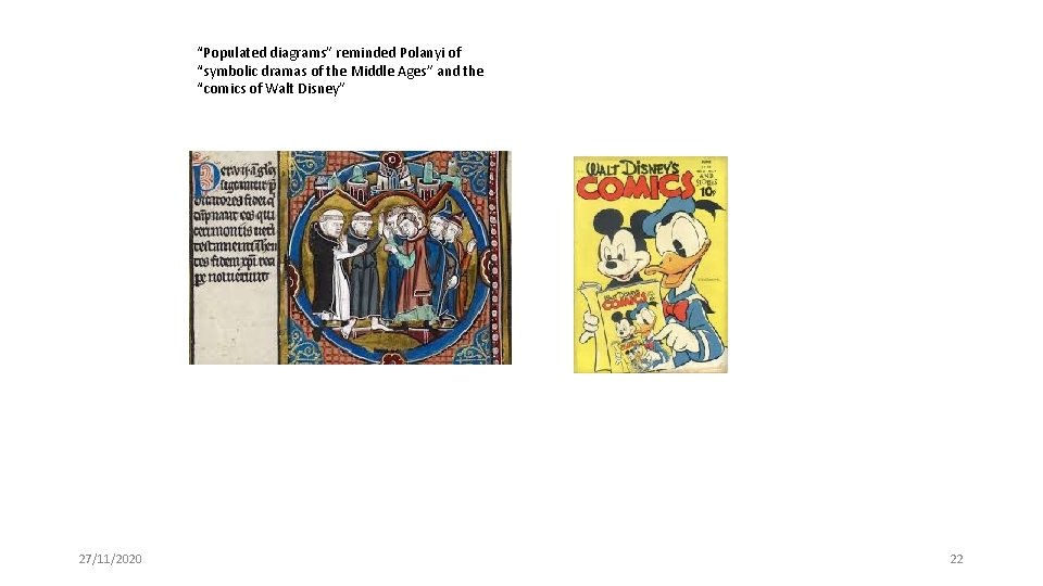 “Populated diagrams” reminded Polanyi of “symbolic dramas of the Middle Ages” and the “comics