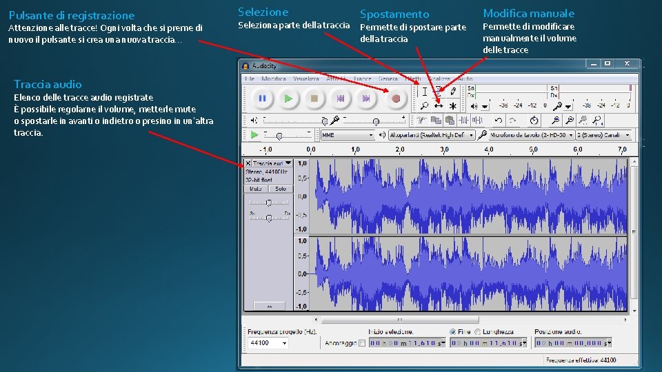 Pulsante di registrazione Attenzione alle tracce! Ogni volta che si preme di nuovo il
