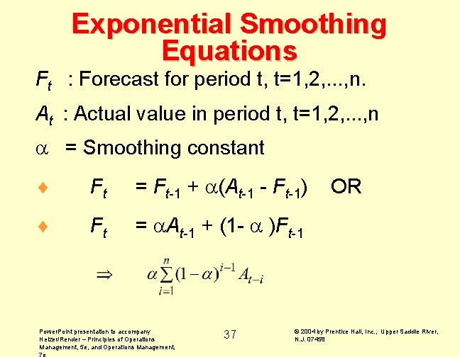 Exponential Smoothing Equations Ft : Forecast for period t, t=1, 2, . . .