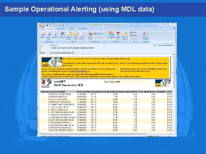 Sample Operational Alerting (using MDL data) 
