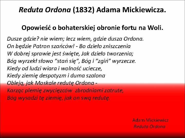 Reduta Ordona (1832) Adama Mickiewicza. Opowieść o bohaterskiej obronie fortu na Woli. Dusze gdzie?