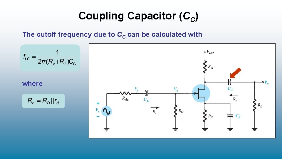 Coupling Capacitor (CC) The cutoff frequency due to CC can be calculated with where