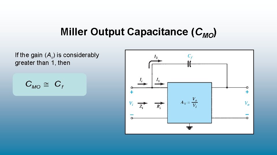 Miller Output Capacitance (CMO) If the gain (Av) is considerably greater than 1, then