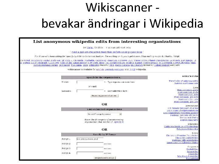 Wikiscanner bevakar ändringar i Wikipedia 