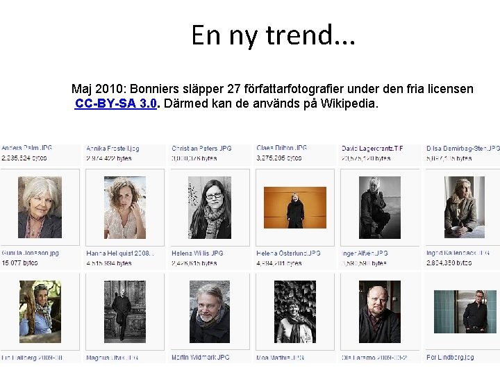 En ny trend. . . Maj 2010: Bonniers släpper 27 författarfotografier under den fria