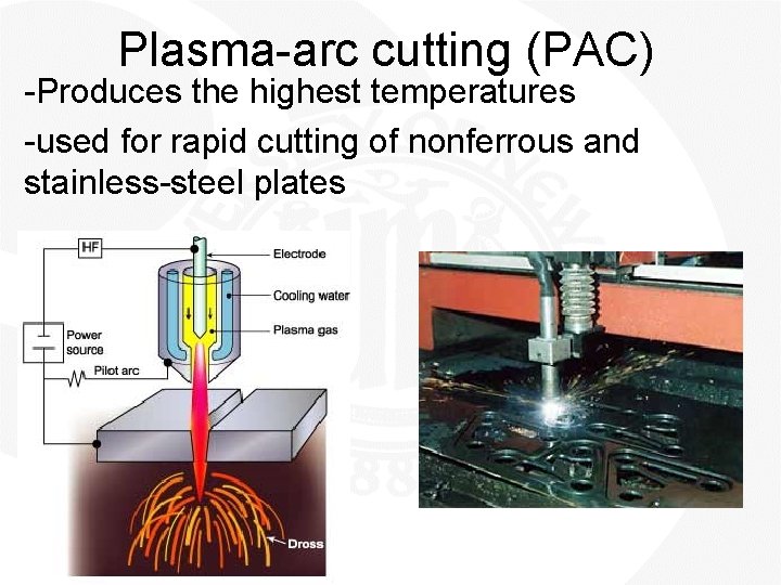 Plasma-arc cutting (PAC) -Produces the highest temperatures -used for rapid cutting of nonferrous and