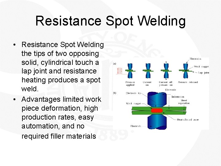 Resistance Spot Welding • Resistance Spot Welding the tips of two opposing solid, cylindrical