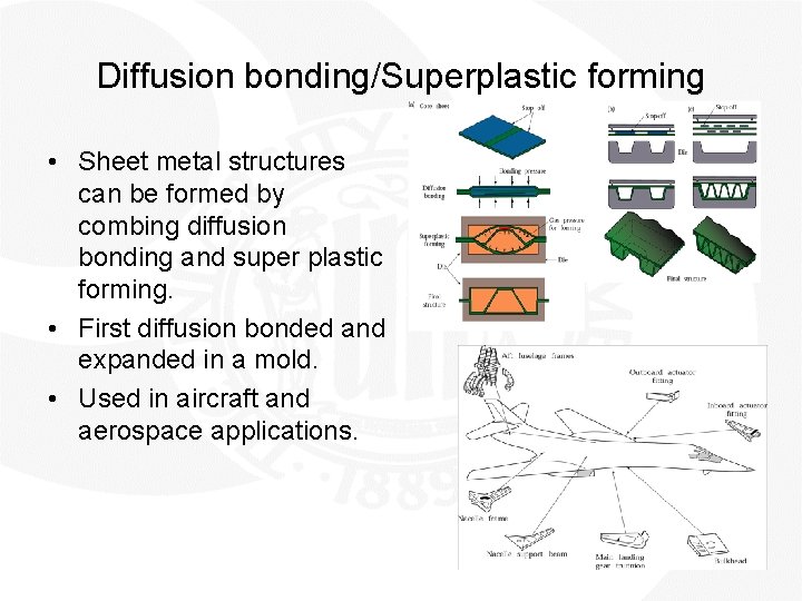 Diffusion bonding/Superplastic forming • Sheet metal structures can be formed by combing diffusion bonding