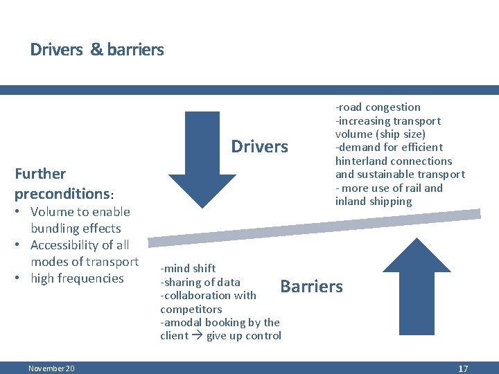 Drivers & barriers Drivers Further preconditions: • Volume to enable bundling effects • Accessibility