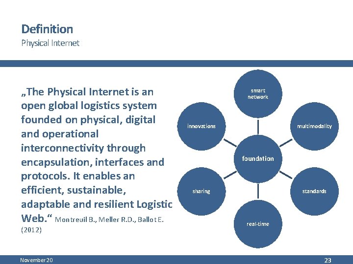 Definition Physical Internet „The Physical Internet is an open global logistics system founded on