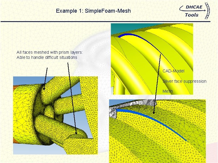 Example 1: Simple. Foam-Mesh All faces meshed with prism layers: Able to handle difficult