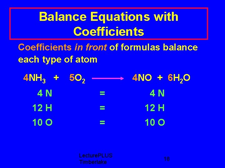 Balance Equations with Coefficients in front of formulas balance each type of atom 4