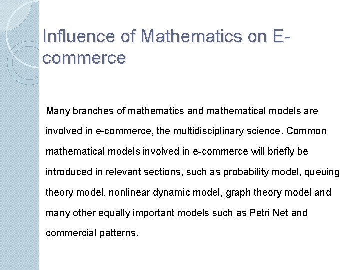 Mathemtical Model Commerce Ecommerce course Fundamentals of Ecommerce Influence of Mathematics