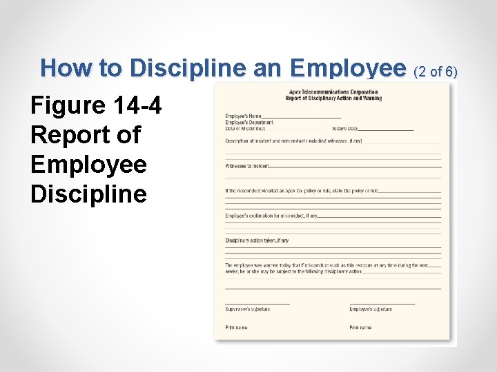 How to Discipline an Employee (2 of 6) Figure 14 -4 Report of Employee