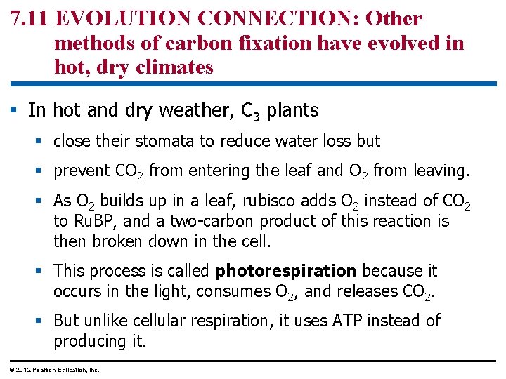 7. 11 EVOLUTION CONNECTION: Other methods of carbon fixation have evolved in hot, dry