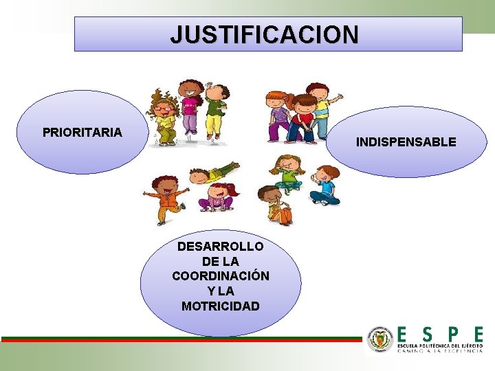 JUSTIFICACION PRIORITARIA INDISPENSABLE DESARROLLO DE LA COORDINACIÓN Y LA MOTRICIDAD JUSTIFICACION PRIORITARIA INDISPENSABLE DESARROLLO DE LA COORDINACIÓN Y LA MOTRICIDAD