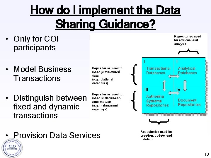 How do I implement the Data Sharing Guidance? • Only for COI participants •