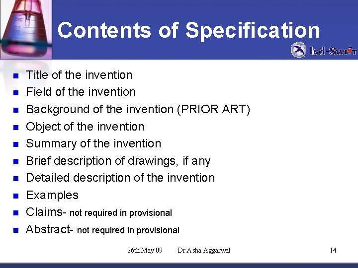Contents of Specification n n Title of the invention Field of the invention Background