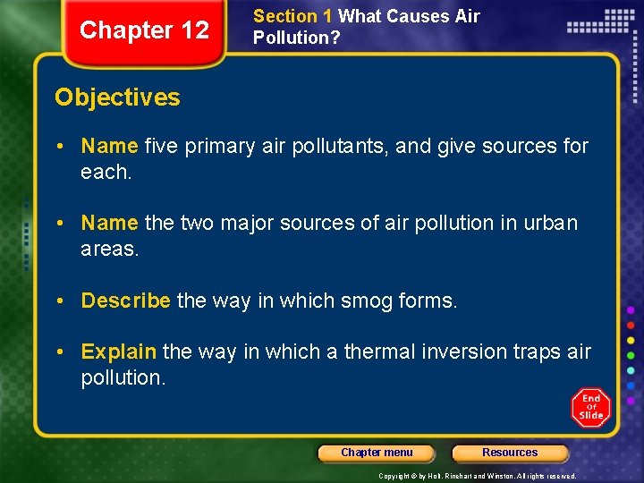 Chapter 12 Section 1 What Causes Air Pollution? Objectives • Name five primary air