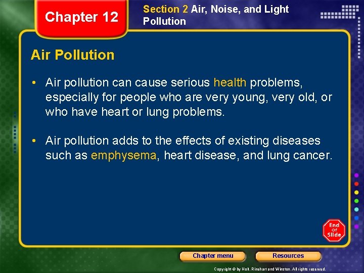 Chapter 12 Section 2 Air, Noise, and Light Pollution Air Pollution • Air pollution