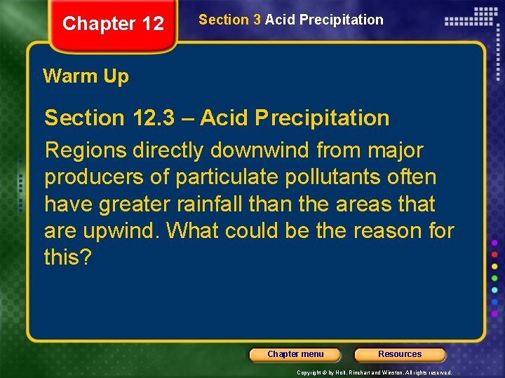 Chapter 12 Section 3 Acid Precipitation Warm Up Section 12. 3 – Acid Precipitation