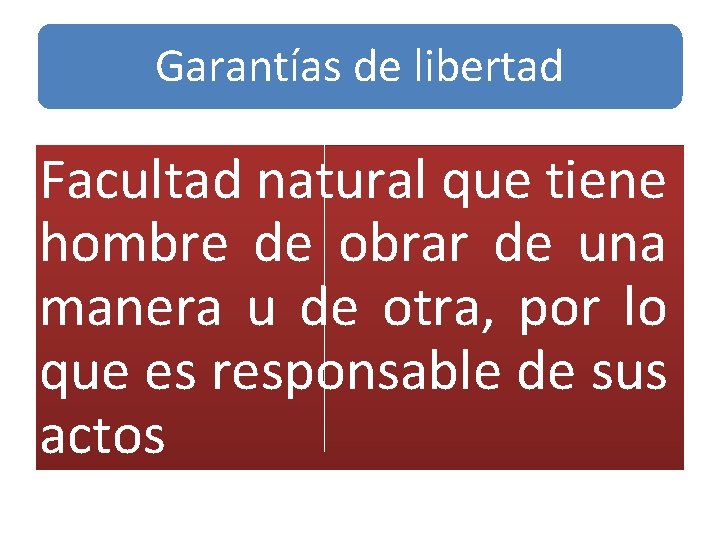 Garantías de libertad Facultad natural que tiene hombre de obrar de una manera u