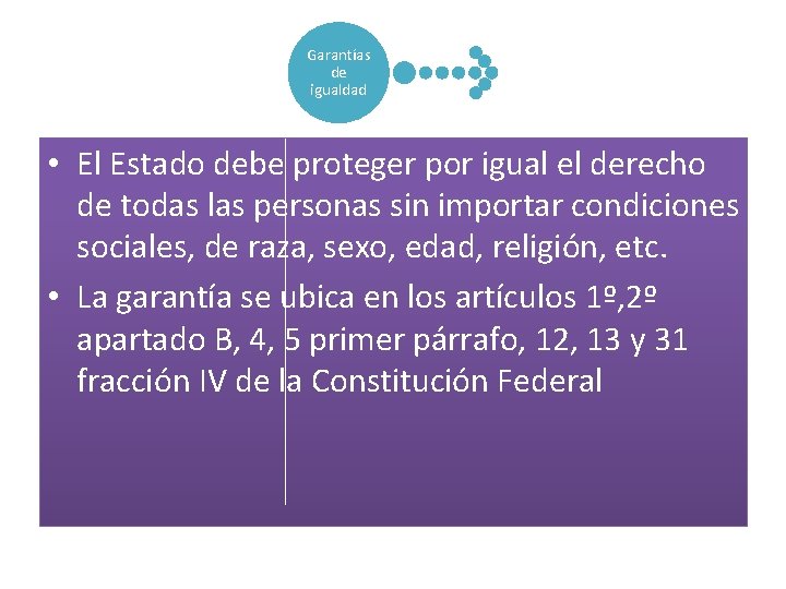 Garantías de igualdad • El Estado debe proteger por igual el derecho de todas