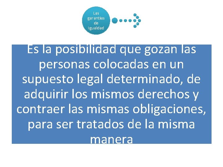 Las garantías de Igualdad Es la posibilidad que gozan las personas colocadas en un