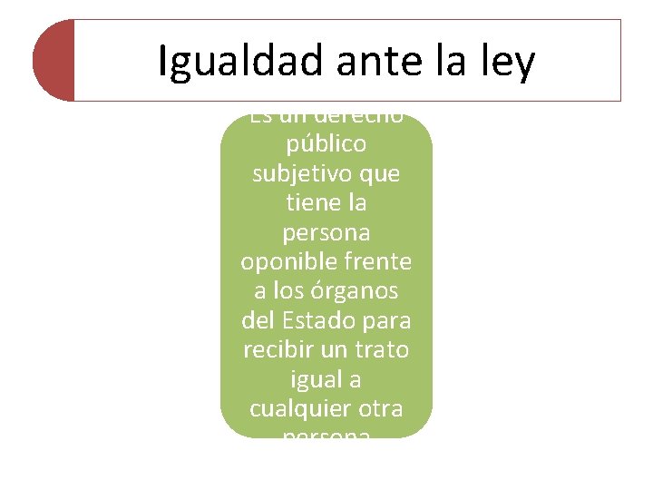 Igualdad ante la ley Es un derecho público subjetivo que tiene la persona oponible