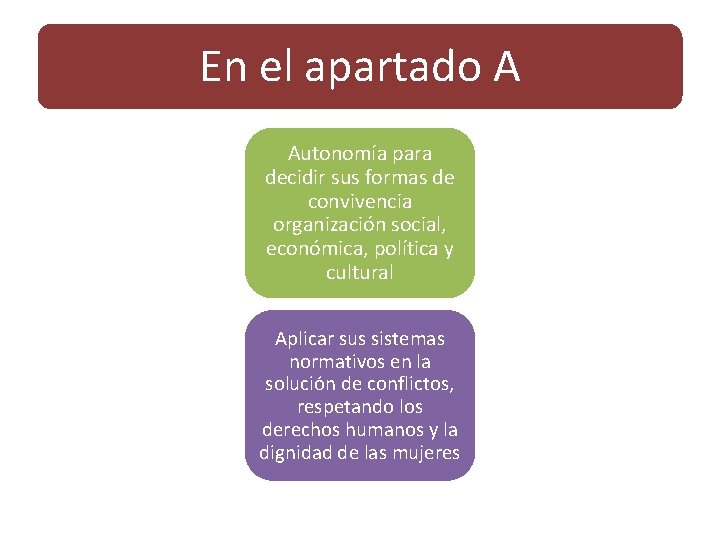 En el apartado A Autonomía para decidir sus formas de convivencia organización social, económica,