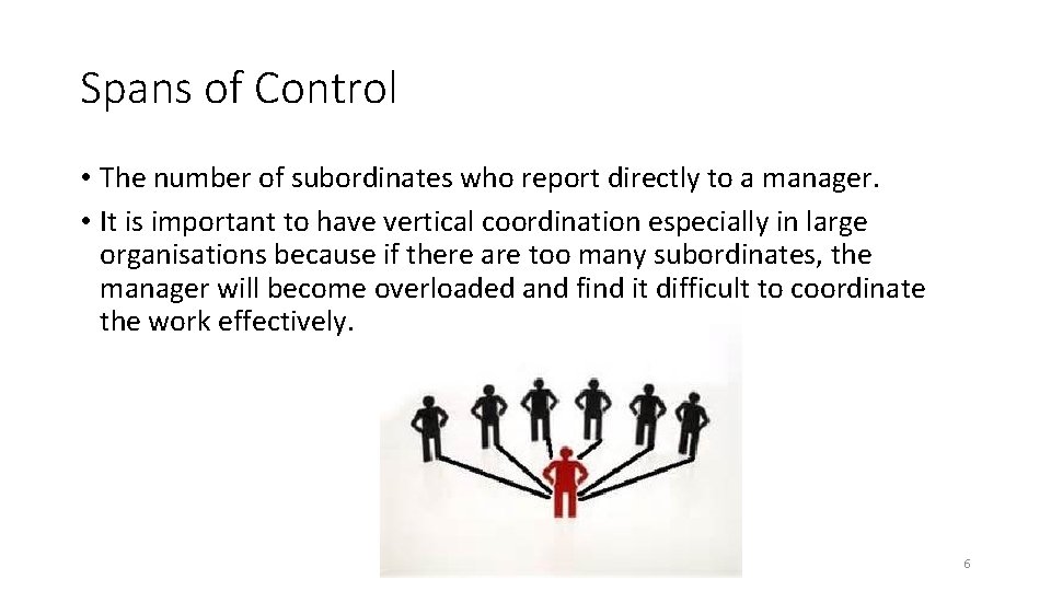 Spans of Control • The number of subordinates who report directly to a manager. Spans of Control • The number of subordinates who report directly to a manager.