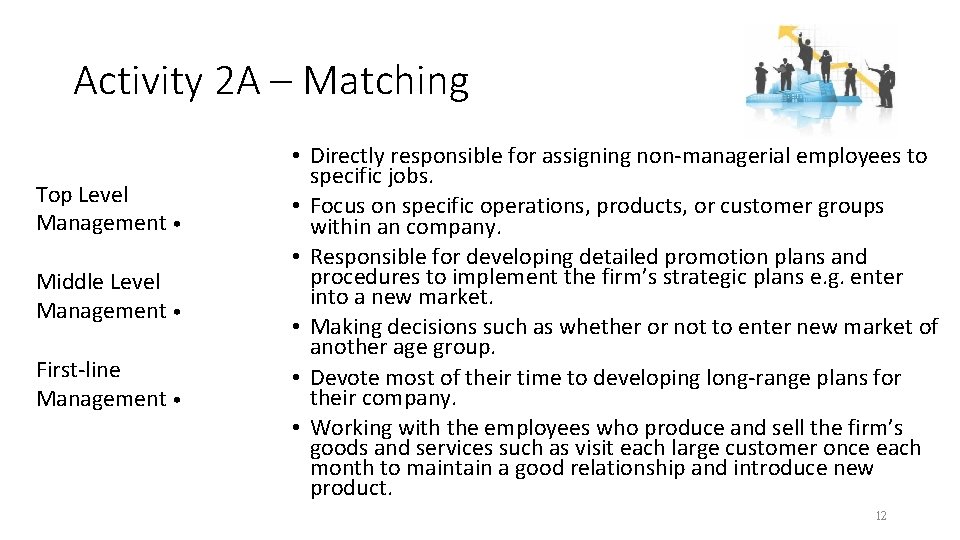 Activity 2 A – Matching Top Level Management • Middle Level Management • First-line Activity 2 A – Matching Top Level Management • Middle Level Management • First-line