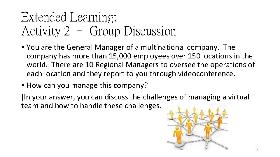 Extended Learning: Activity 2 – Group Discussion • You are the General Manager of Extended Learning: Activity 2 – Group Discussion • You are the General Manager of