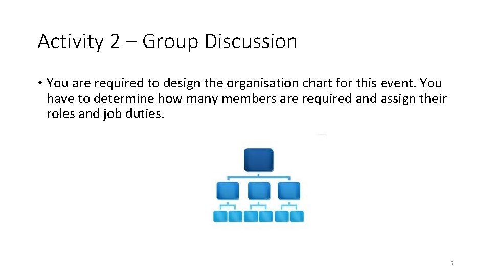 Activity 2 – Group Discussion • You are required to design the organisation chart Activity 2 – Group Discussion • You are required to design the organisation chart