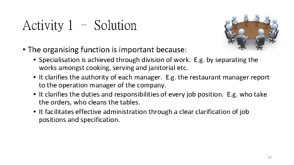 Activity 1 – Solution • The organising function is important because: • Specialisation is Activity 1 – Solution • The organising function is important because: • Specialisation is