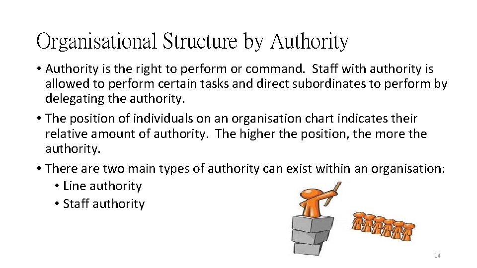 Organisational Structure by Authority • Authority is the right to perform or command. Staff Organisational Structure by Authority • Authority is the right to perform or command. Staff