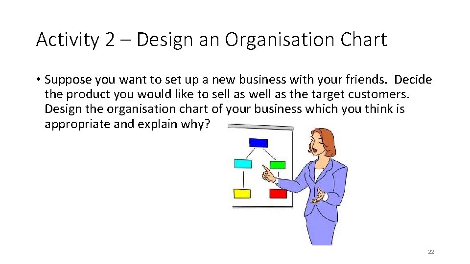 Activity 2 – Design an Organisation Chart • Suppose you want to set up Activity 2 – Design an Organisation Chart • Suppose you want to set up