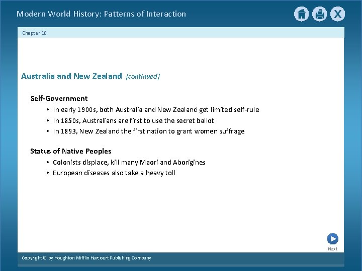 Modern World History: Patterns of Interaction Chapter 10 Australia and New Zealand {continued} Self-Government