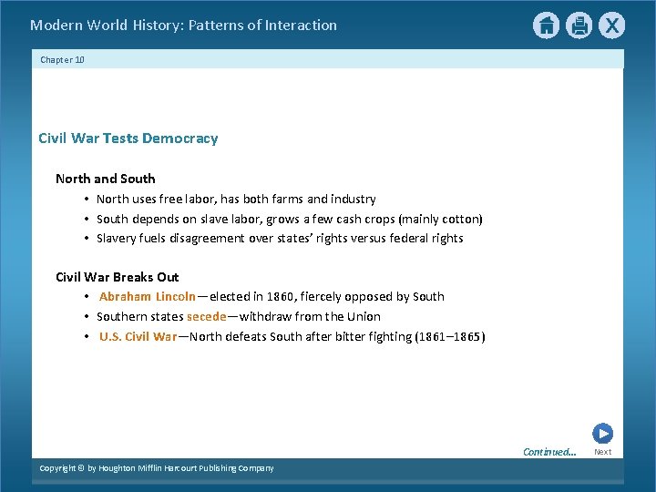 Modern World History: Patterns of Interaction Chapter 10 Civil War Tests Democracy North and