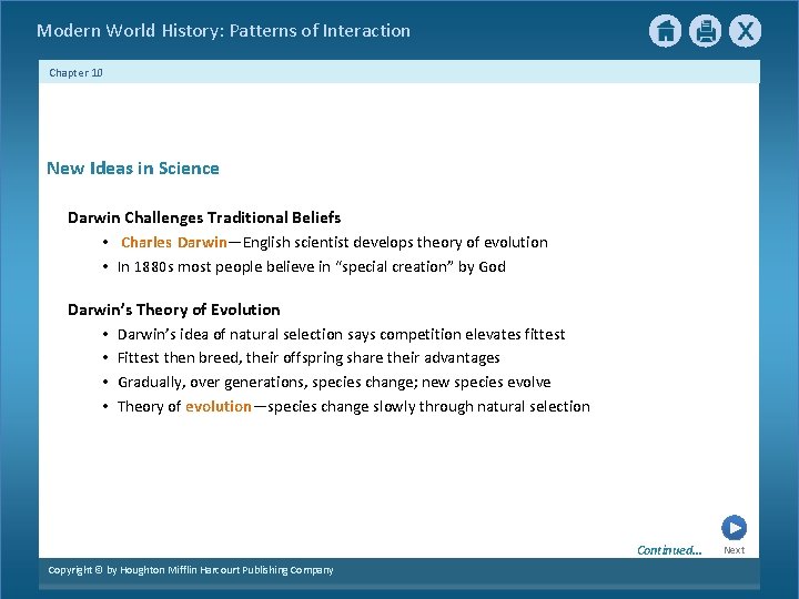 Modern World History: Patterns of Interaction Chapter 10 New Ideas in Science Darwin Challenges