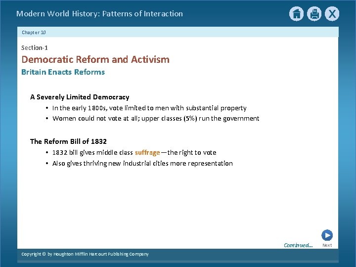 Modern World History: Patterns of Interaction Chapter 10 Section-1 Democratic Reform and Activism Britain