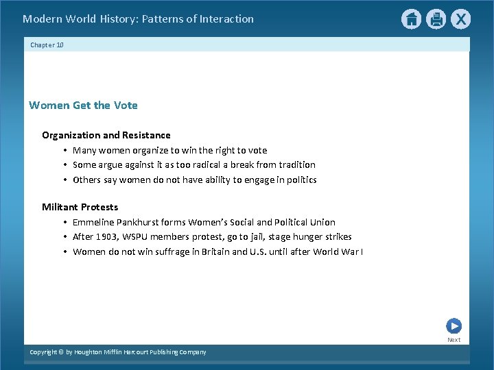 Modern World History: Patterns of Interaction Chapter 10 Women Get the Vote Organization and