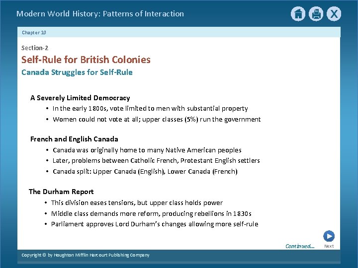 Modern World History: Patterns of Interaction Chapter 10 Section-2 Self-Rule for British Colonies Canada