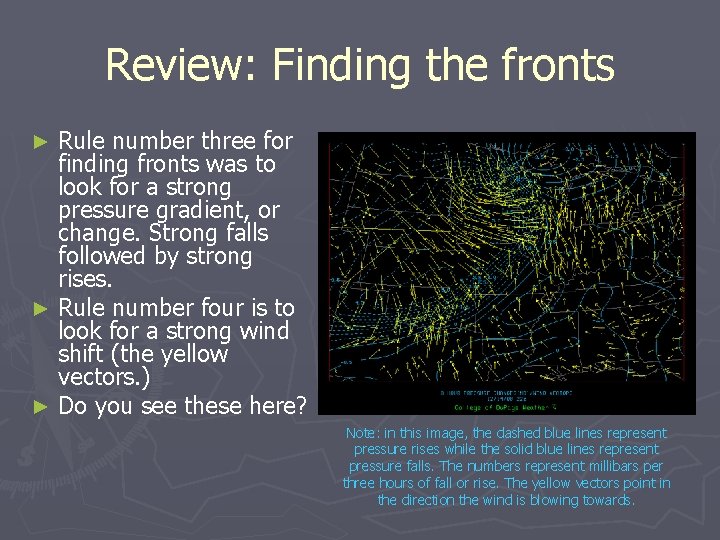 Review: Finding the fronts Rule number three for finding fronts was to look for