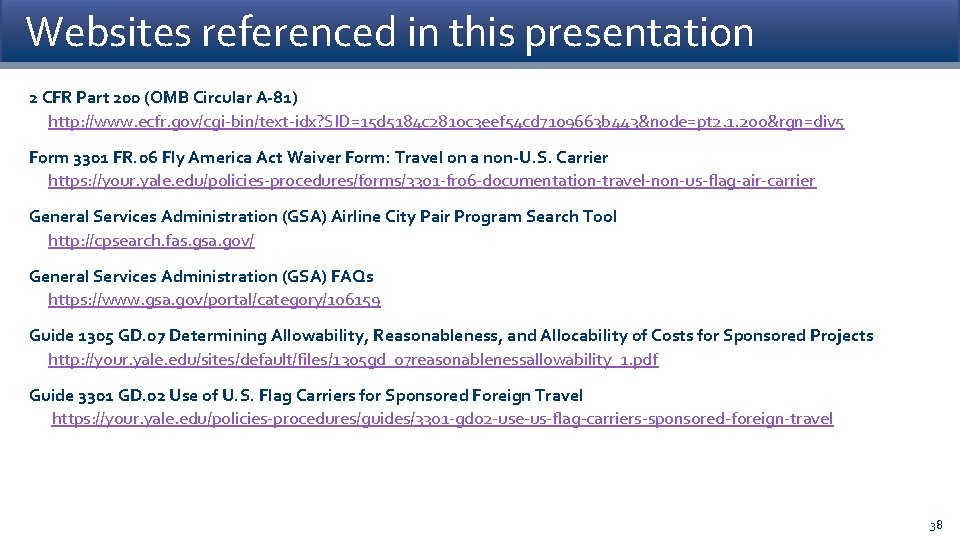 Websites referenced in this presentation 2 CFR Part 200 (OMB Circular A-81) http: //www.