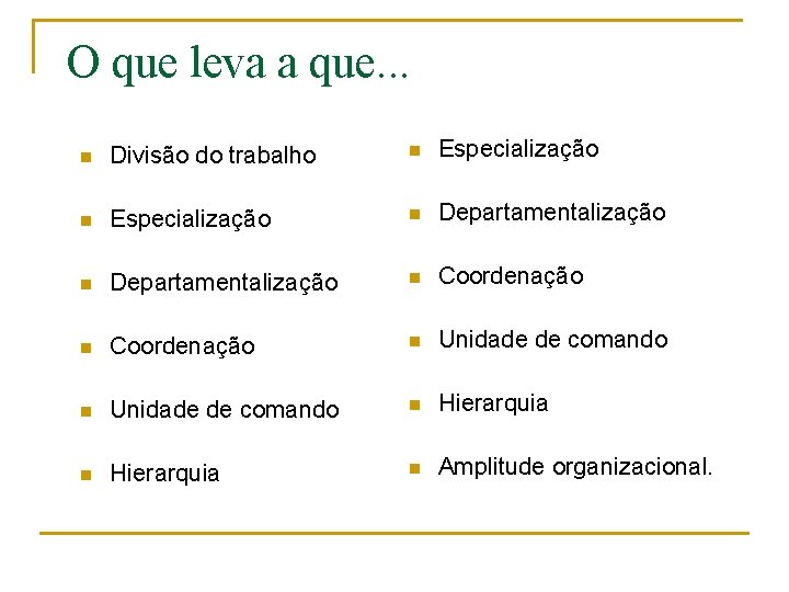 O que leva a que. . . n Divisão do trabalho n Especialização n