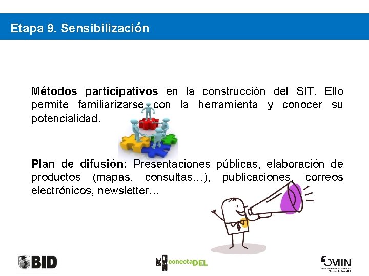 Etapa 9. Sensibilización Métodos participativos en la construcción del SIT. Ello permite familiarizarse con