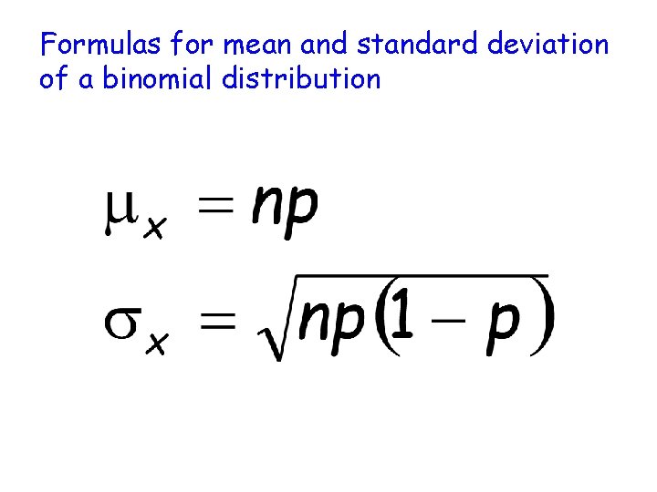 Formulas for mean and standard deviation of a binomial distribution 