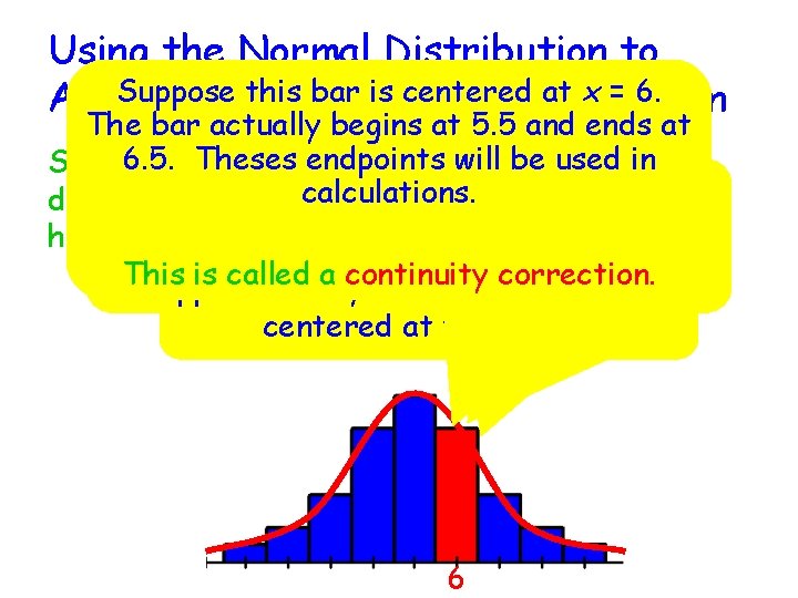 Using the Normal Distribution to Suppose thisabar is centered at x = 6. Approximate